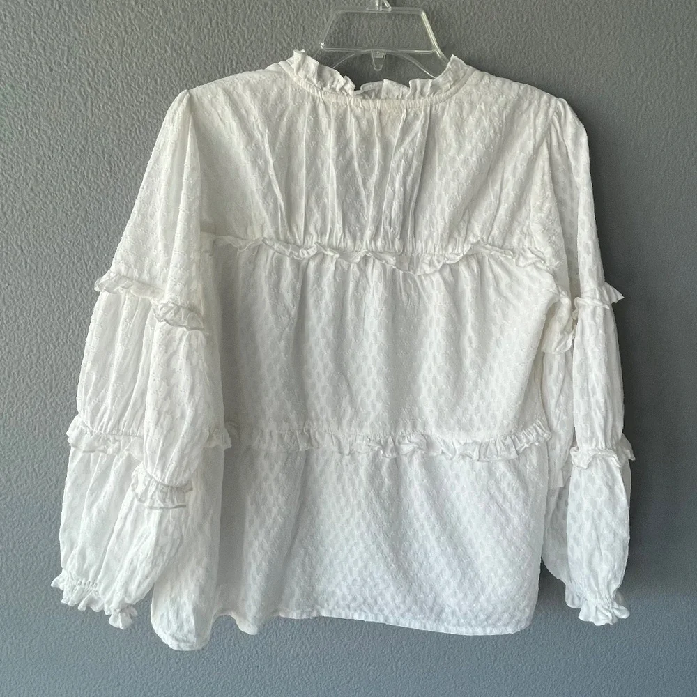 Anthropologie White Ruffled V-Neck Peasant Blouse